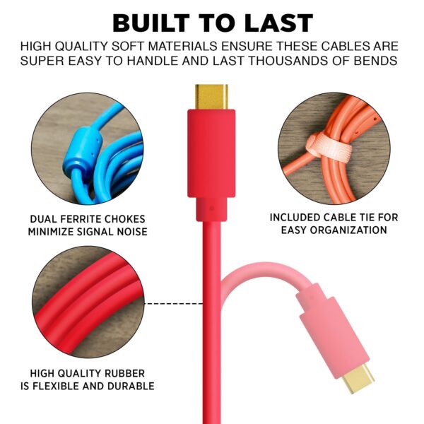 DJ TechTools Chroma Cable: Audio Optimised USB-C to USB-B Cable with 56K Resistance (Red) - Image 3