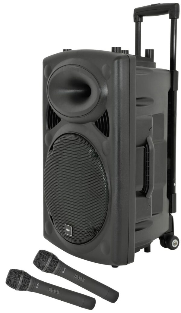 QTX QR12PABT Portable PA with Bluetooth inc 2x Wireless Mics *B-Stock