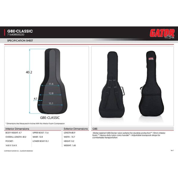 Gator Economy Classical Guitar Gig Bag - Image 7