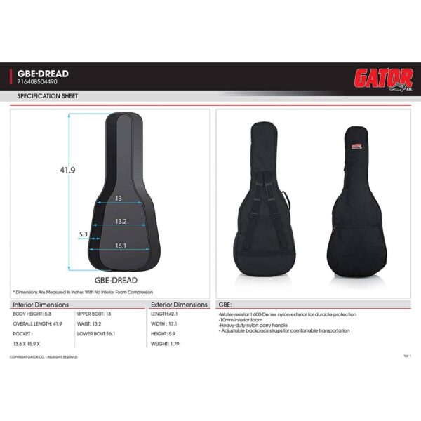 Gator Economy Acoustic Guitar Gig Bag - Image 5