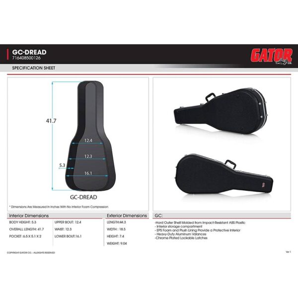 Gator Deluxe ABS Molded Acoustic Dreadnought Guitar Case - Image 6
