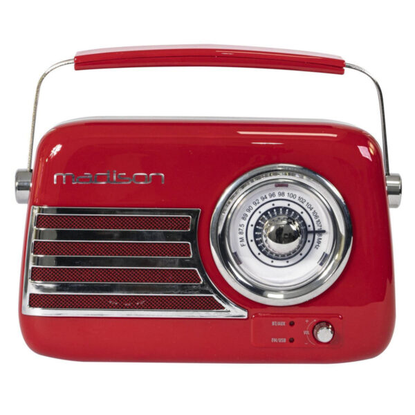 Madison FREESOUND-VR40R Red Portable Vintage Radio with Bluetooth, USB, AUX & FM - Image 2