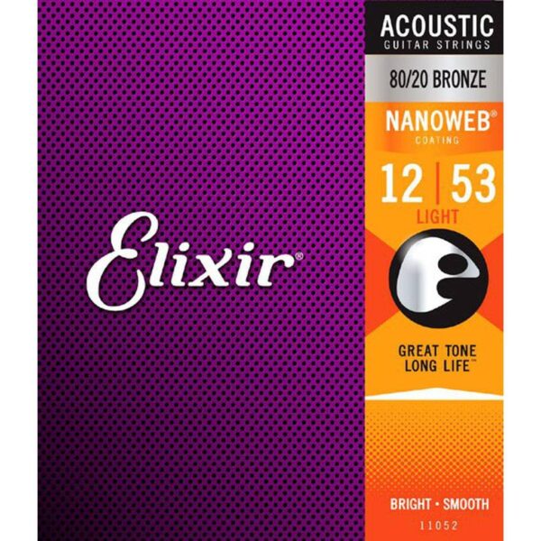 Elixir Strings 11052 Nanoweb 80/20 Acoustic Guitar Strings - .012-.053 Light