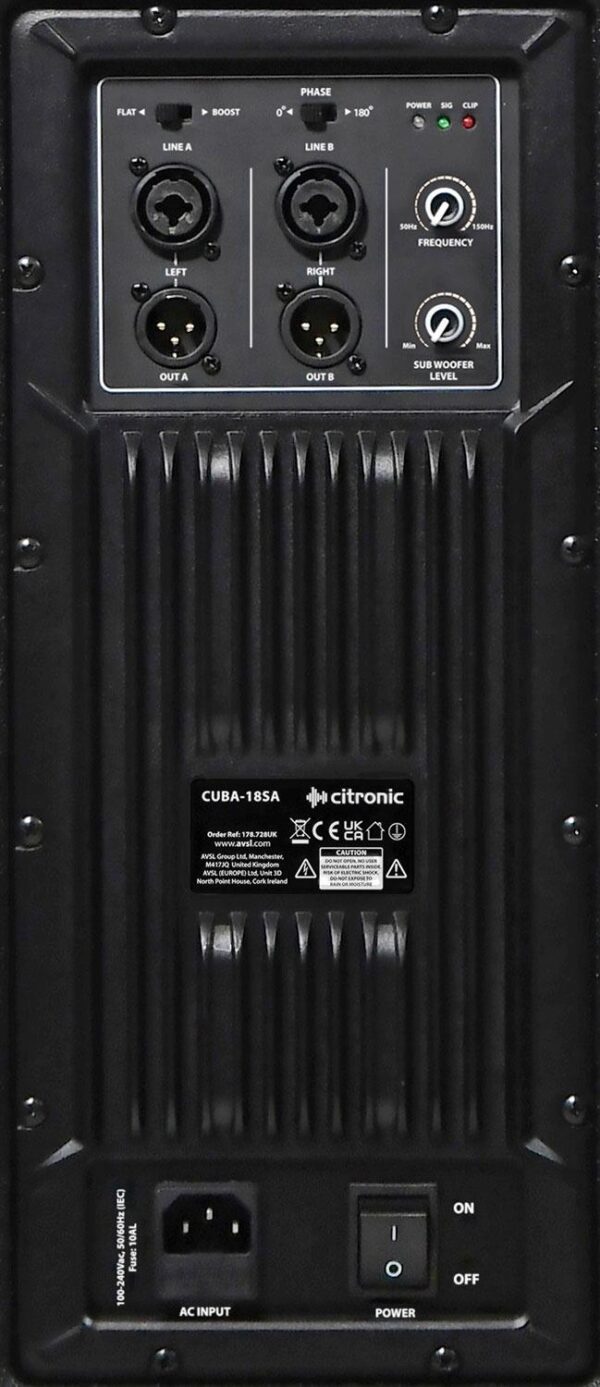 Citronic CUBA 18" 2400W High Power Active Subwoofer - Image 5