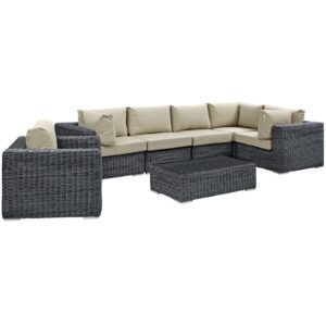 Summon 7 Piece Outdoor Patio Sunbrella® Sectional Set By Modway - EEI-1892 - Canvas Antique Beige