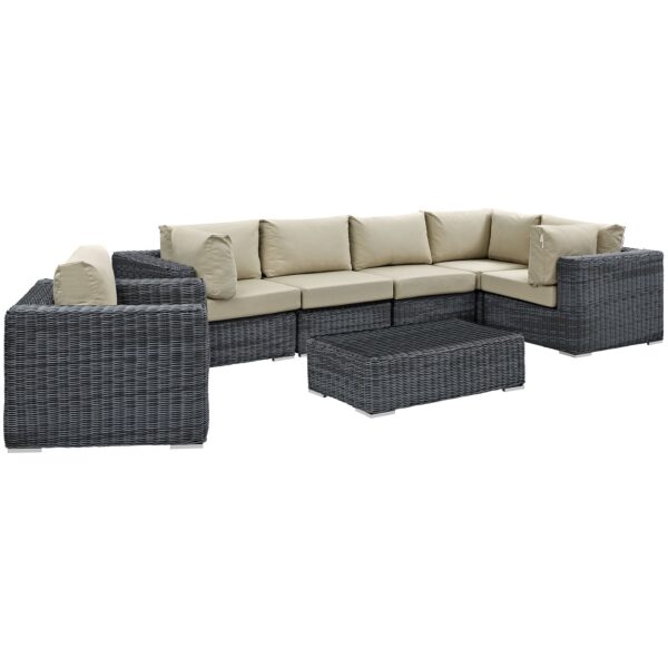 Summon 7 Piece Outdoor Patio Sunbrella® Sectional Set By Modway - EEI-1892 - Canvas Antique Beige