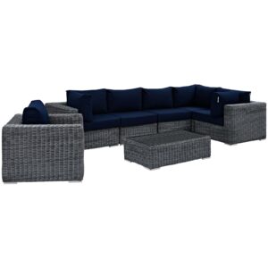 Summon 7 Piece Outdoor Patio Sunbrella® Sectional Set By Modway - EEI-1892 - Canvas Navy