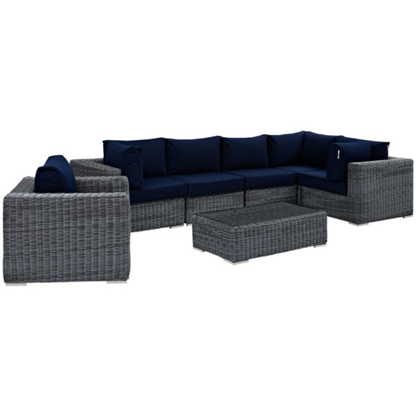Summon 7 Piece Outdoor Patio Sunbrella® Sectional Set By Modway - EEI-1892 - Canvas Navy
