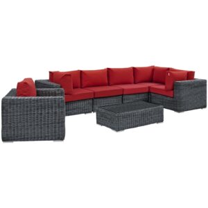 Summon 7 Piece Outdoor Patio Sunbrella® Sectional Set By Modway - EEI-1892 - Canvas Red