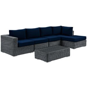Summon 5 Piece Outdoor Patio Sunbrella® Sectional Set By Modway - EEI-1900 - Canvas Navy