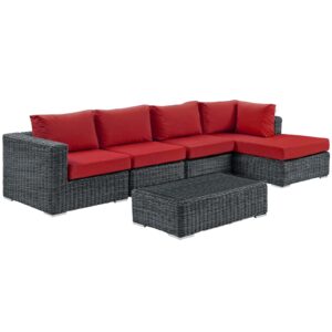 Summon 5 Piece Outdoor Patio Sunbrella® Sectional Set By Modway - EEI-1900 - Canvas Red