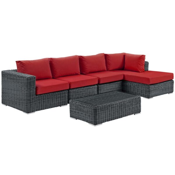 Summon 5 Piece Outdoor Patio Sunbrella® Sectional Set By Modway - EEI-1900 - Canvas Red