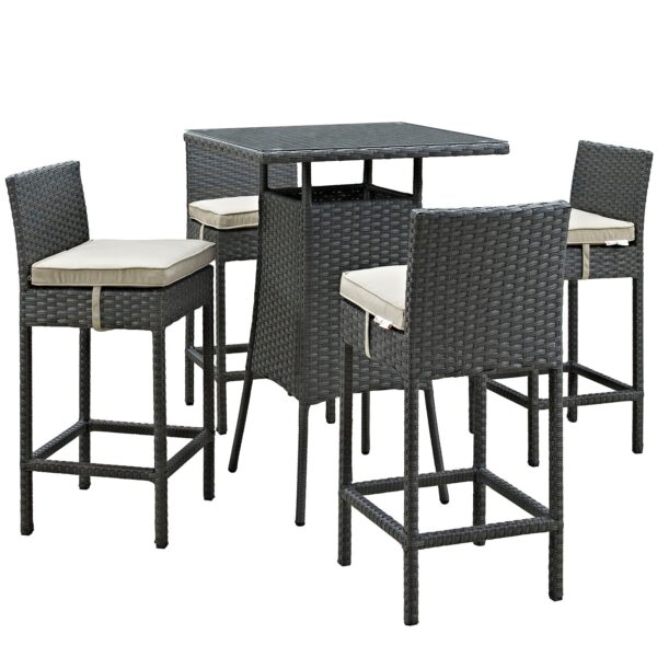 Sojourn 5 Piece Outdoor Patio Sunbrella® Pub Set By Modway - EEI-1967 - Antique Canvas Beige