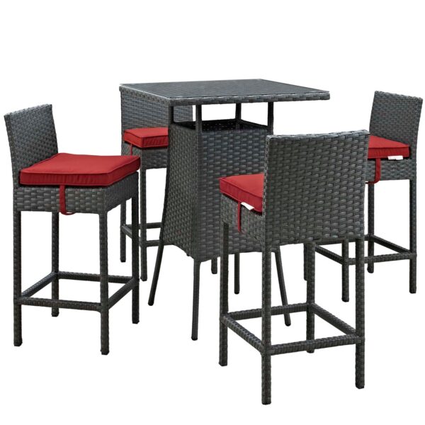 Sojourn 5 Piece Outdoor Patio Sunbrella® Pub Set By Modway - EEI-1967 - Canvas Red