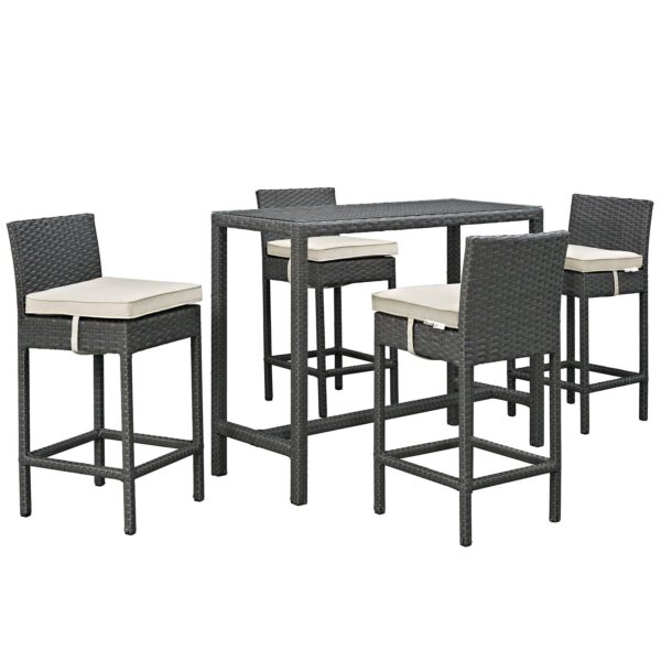 Sojourn 5 Piece Outdoor Patio Sunbrella® Pub Set By Modway - EEI-1968 - Antique Canvas Beige