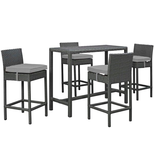 Sojourn 5 Piece Outdoor Patio Sunbrella® Pub Set By Modway - EEI-1968 - Canvas Gray