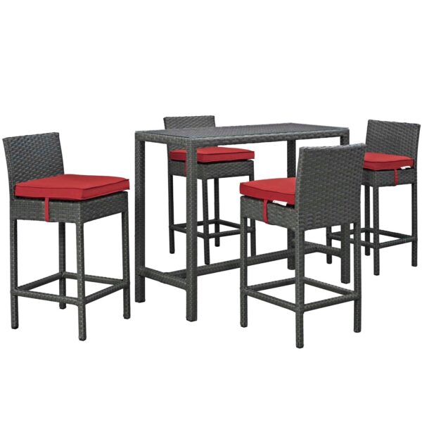 Sojourn 5 Piece Outdoor Patio Sunbrella® Pub Set By Modway - EEI-1968 - Canvas Red