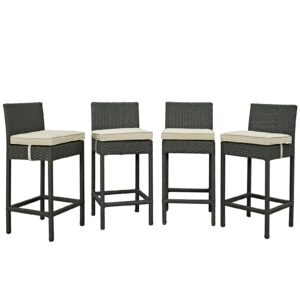 Sojourn 4 Piece Outdoor Patio Sunbrella® Pub Set By Modway - EEI-2196 - Antique Canvas Beige