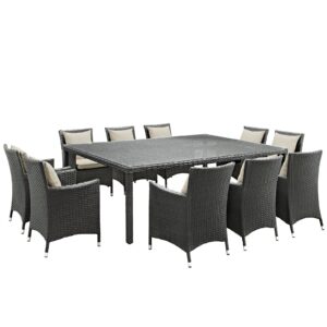 Sojourn 11 Piece Outdoor Patio Sunbrella® Dining Set By Modway - EEI-2311 - Antique Canvas Beige
