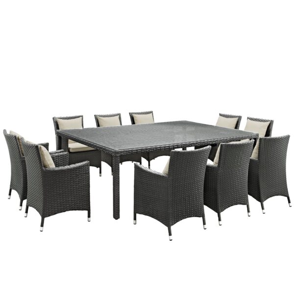 Sojourn 11 Piece Outdoor Patio Sunbrella® Dining Set By Modway - EEI-2311 - Antique Canvas Beige