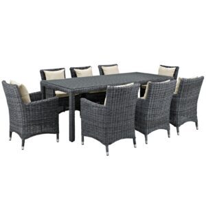 Summon 9 Piece Outdoor Patio Sunbrella® Dining Set By Modway - EEI-2331 - Antique Canvas Beige