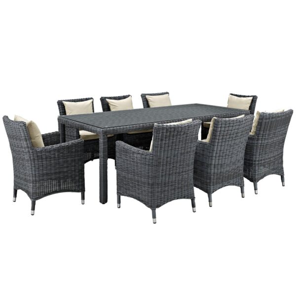 Summon 9 Piece Outdoor Patio Sunbrella® Dining Set By Modway - EEI-2331 - Antique Canvas Beige