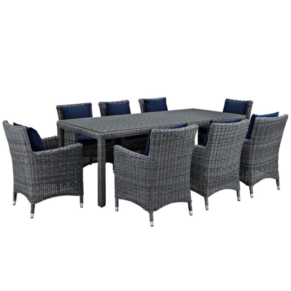 Summon 9 Piece Outdoor Patio Sunbrella® Dining Set By Modway - EEI-2331 - Canvas Navy