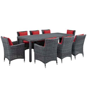 Summon 9 Piece Outdoor Patio Sunbrella® Dining Set By Modway - EEI-2331 - Canvas Red