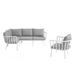 Riverside 5 Piece Outdoor Patio Aluminum Set By Modway - EEI-3792 - White Gray