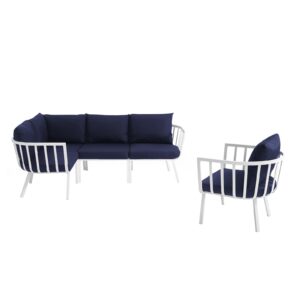 Riverside 5 Piece Outdoor Patio Aluminum Set By Modway - EEI-3792 - White Navy