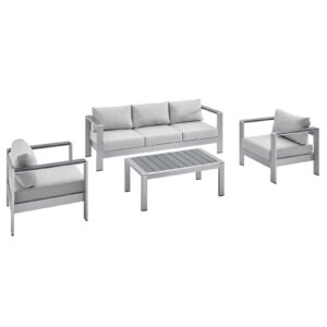 Shore Sunbrella® Fabric Outdoor Patio Aluminum 4 Piece Set By Modway - EEI-4316 - Silver Gray