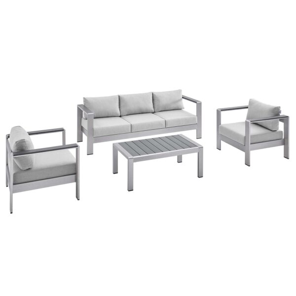 Shore Sunbrella® Fabric Outdoor Patio Aluminum 4 Piece Set By Modway - EEI-4316 - Silver Gray