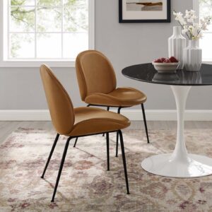 Scoop Black Powder Coated Steel Leg Vegan Leather Dining Chairs - Set of 2 By Modway - EEI-4636