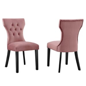 Silhouette Performance Velvet Dining Chairs - Set of 2 By Modway - EEI-5014 - Dusty Rose