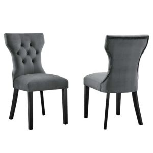 Silhouette Performance Velvet Dining Chairs - Set of 2 By Modway - EEI-5014 - Gray
