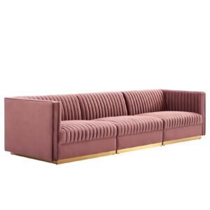 Sanguine Channel Tufted Performance Velvet 3-Seat Modular Sectional Sofa By Modway - EEI-5825 - Dusty Rose