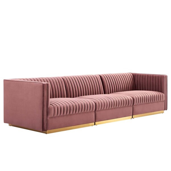 Sanguine Channel Tufted Performance Velvet 3-Seat Modular Sectional Sofa By Modway - EEI-5825 - Dusty Rose