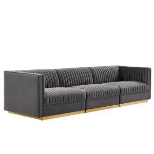 Sanguine Channel Tufted Performance Velvet 3-Seat Modular Sectional Sofa By Modway - EEI-5825 - Gray