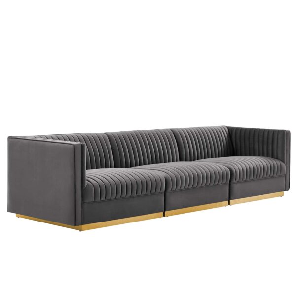 Sanguine Channel Tufted Performance Velvet 3-Seat Modular Sectional Sofa By Modway - EEI-5825 - Gray