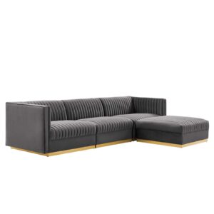 Sanguine Channel Tufted Performance Velvet 4-Piece Modular Sectional Sofa By Modway - EEI-5826 - Gray