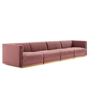 Sanguine Channel Tufted Performance Velvet 4-Seat Modular Sectional Sofa By Modway - EEI-5827 - Dusty Rose