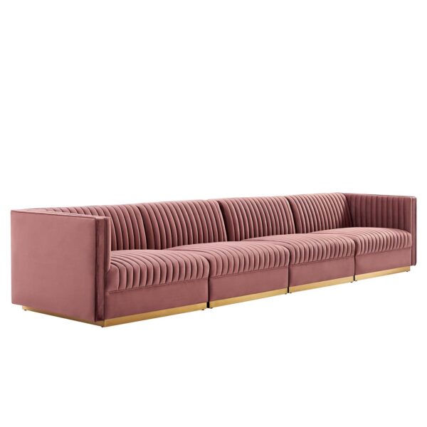 Sanguine Channel Tufted Performance Velvet 4-Seat Modular Sectional Sofa By Modway - EEI-5827 - Dusty Rose