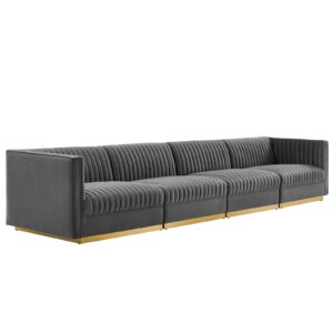 Sanguine Channel Tufted Performance Velvet 4-Seat Modular Sectional Sofa By Modway - EEI-5827 - Gray