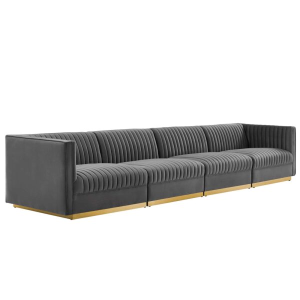 Sanguine Channel Tufted Performance Velvet 4-Seat Modular Sectional Sofa By Modway - EEI-5827 - Gray