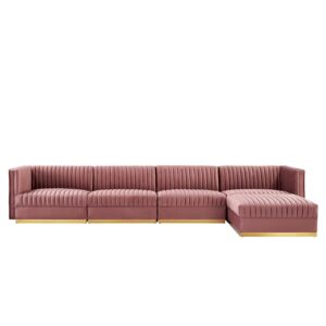 Sanguine Channel Tufted Performance Velvet 5-Piece Modular Sectional Sofa By Modway - EEI-5828 - Dusty Rose