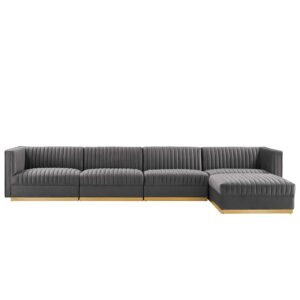 Sanguine Channel Tufted Performance Velvet 5-Piece Modular Sectional Sofa By Modway - EEI-5828 - Gray