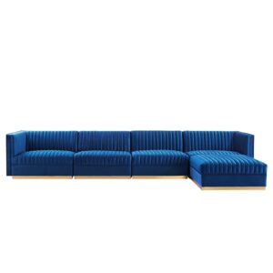 Sanguine Channel Tufted Performance Velvet 5-Piece Modular Sectional Sofa By Modway - EEI-5828 - Navy