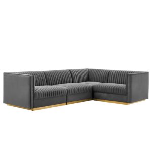 Sanguine Channel Tufted Performance Velvet 4-Piece Right-Facing Modular Sectional Sofa By Modway - EEI-5829 - Gray