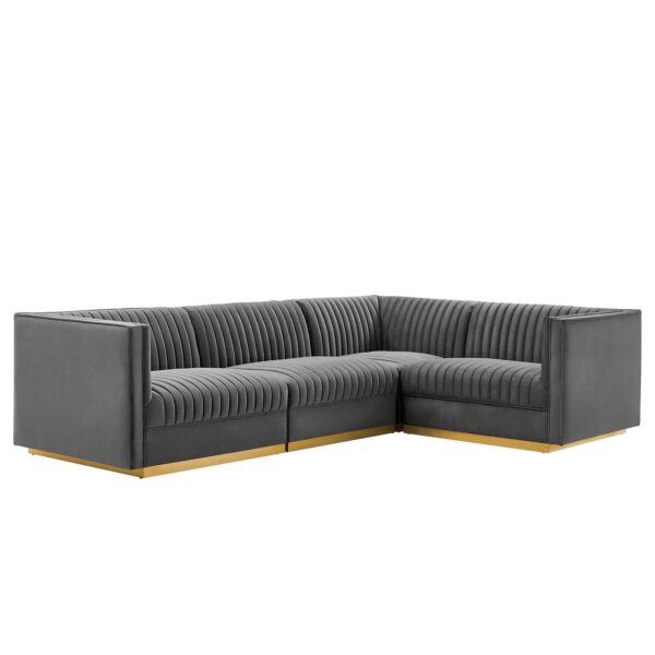 Sanguine Channel Tufted Performance Velvet 4-Piece Right-Facing Modular Sectional Sofa By Modway - EEI-5829 - Gray
