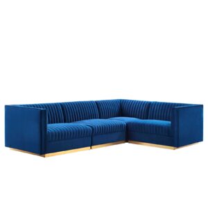 Sanguine Channel Tufted Performance Velvet 4-Piece Right-Facing Modular Sectional Sofa By Modway - EEI-5829 - Navy